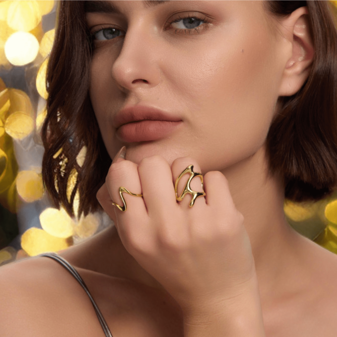 Splashing Water Ring Set(Gold） - Samarina Jewelry