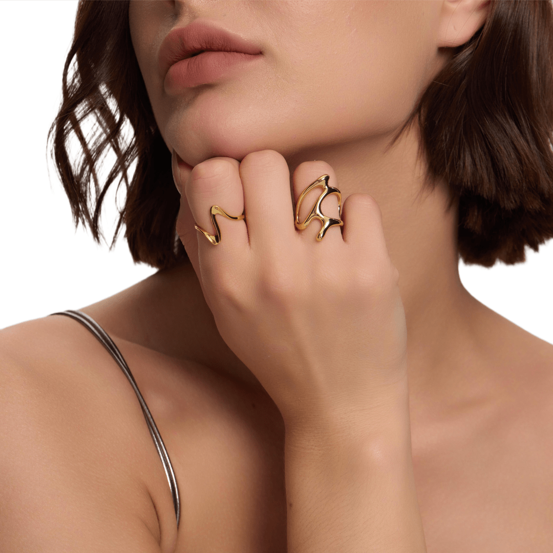 Splashing Water Ring Set(Gold） - Samarina Jewelry